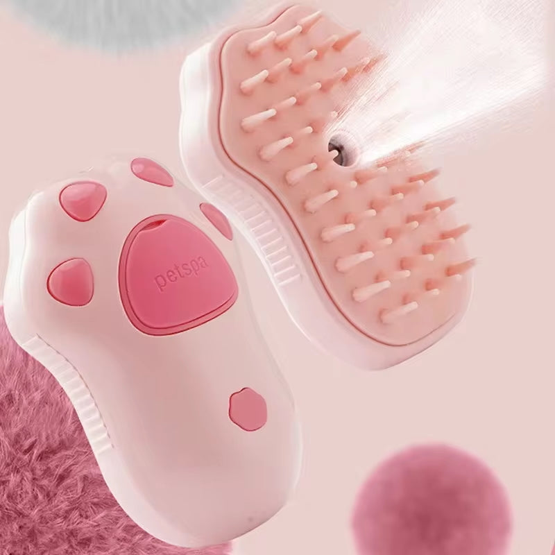 Electric Cat Grooming Brush with Spray – 3-in-1 Pet Hair Removal Comb