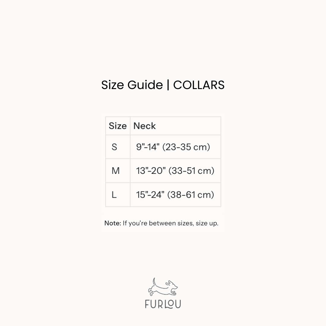 FURLOU Green Canvas Dog Collar size chart - measurements for canvas dog collar sizing