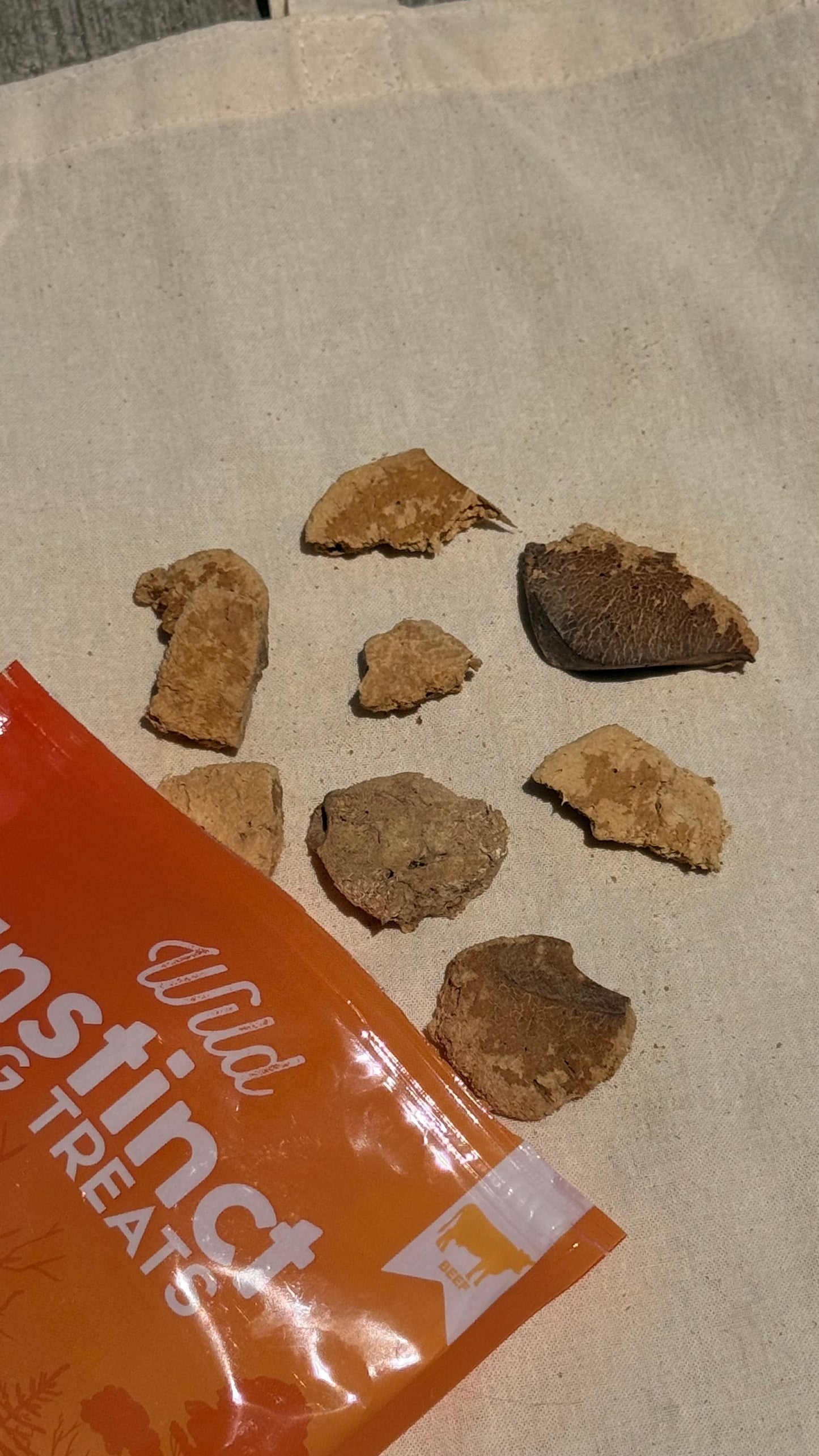 Dog treats on a brown paper bag