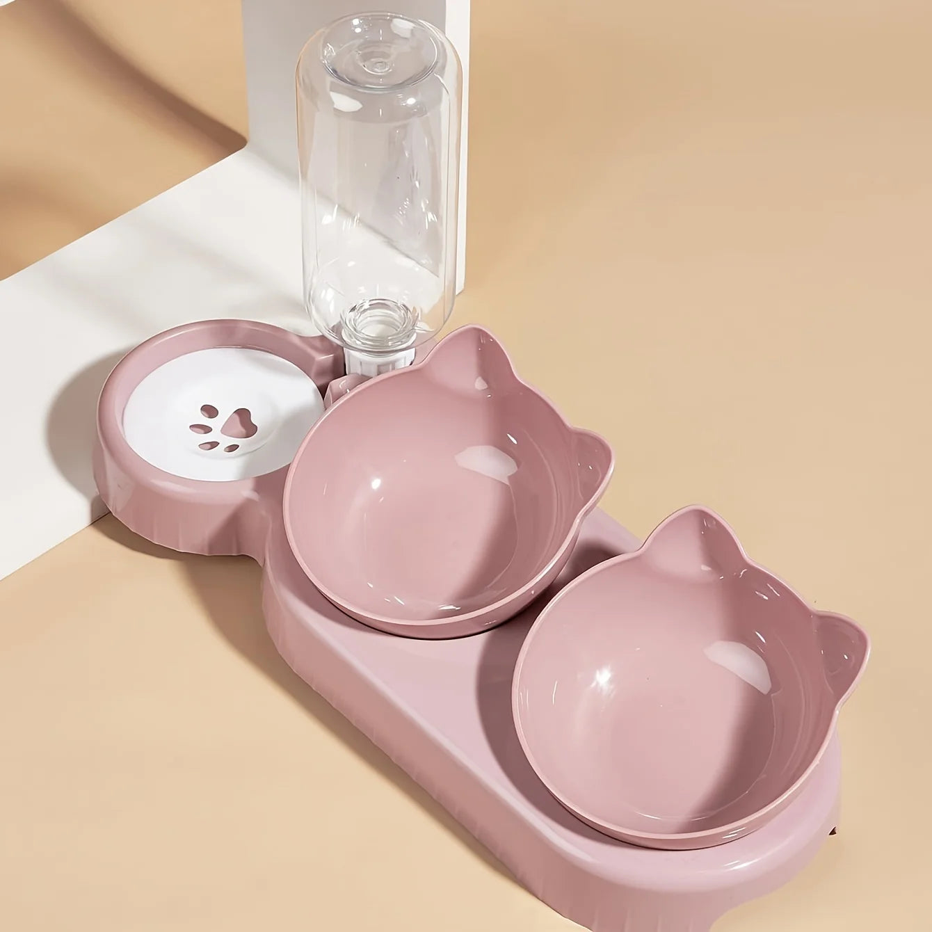 3 in 1 Cat Food Bowl with Water Feeder – Tilted Pet Bowl Set