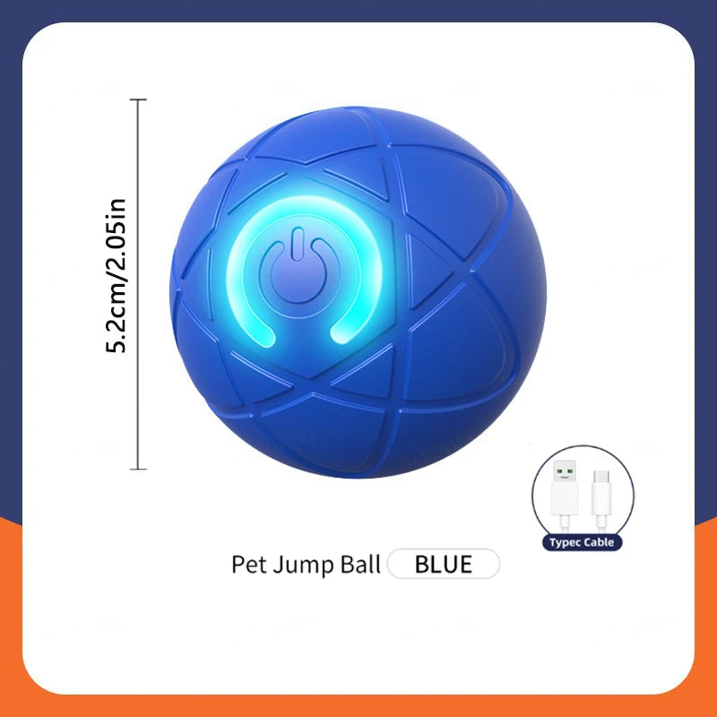 Blue pet jump ball with glowing center on a white background