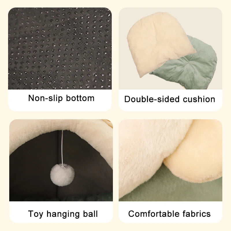 Deep Sleep Cat Bed – Cartoon Pet Bed, Foldable Washable House with Cushion for Cats & Small Dogs