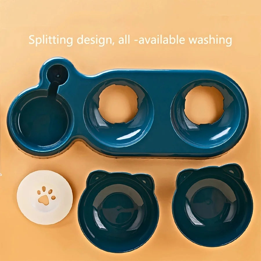 3 in 1 Cat Food Bowl with Water Feeder – Tilted Pet Bowl Set