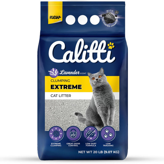 Bag of Calitti Extreme Clumping Cat Litter with a cat on the label
