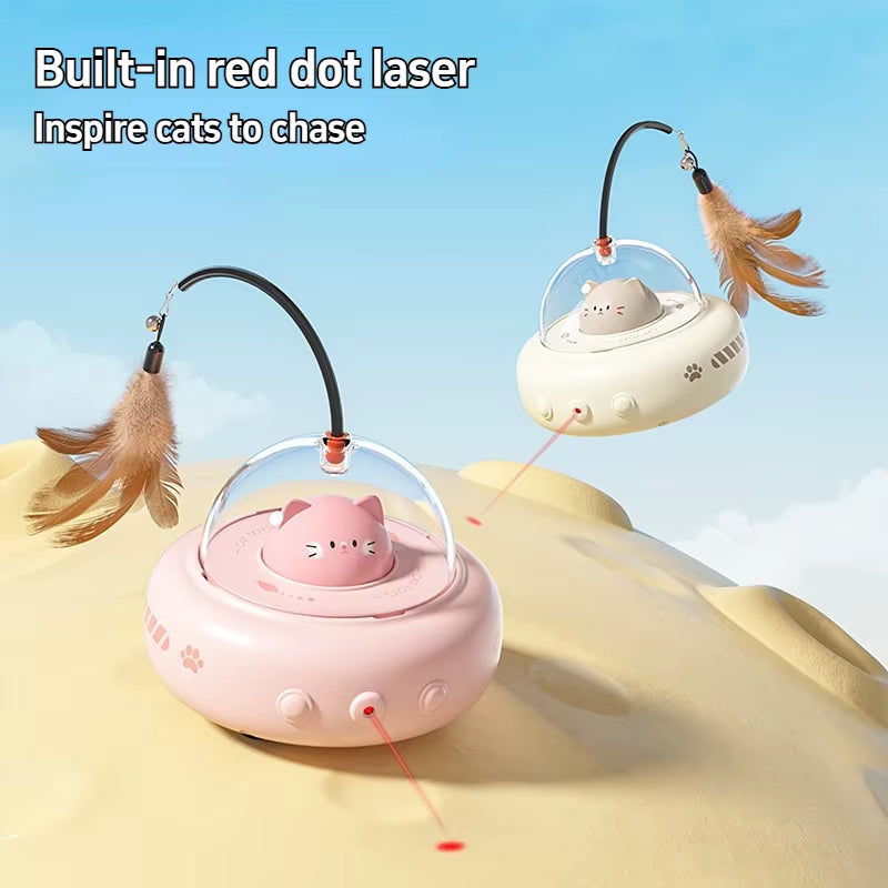 UFO Smart Teaser Electric Cat Toy with Bell & Replaceable Feather