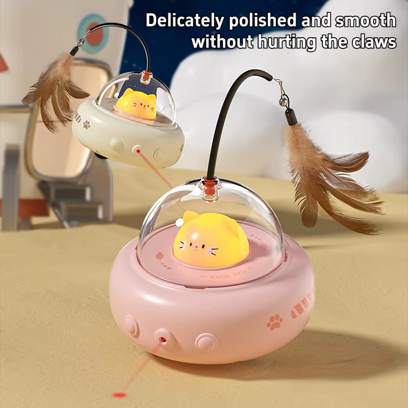 UFO Smart Teaser Electric Cat Toy with Bell & Replaceable Feather