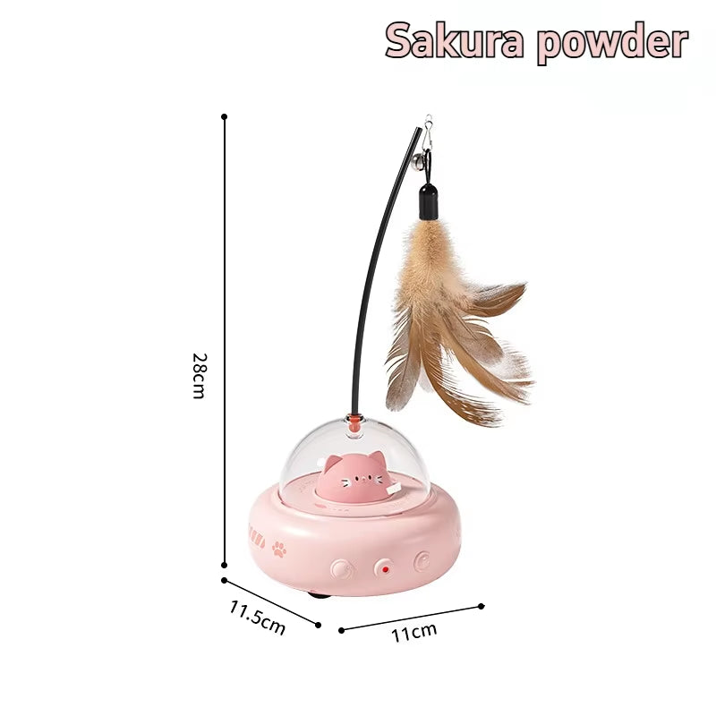 UFO Smart Teaser Electric Cat Toy with Bell & Replaceable Feather