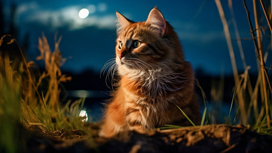 A portrait from a cat at night.