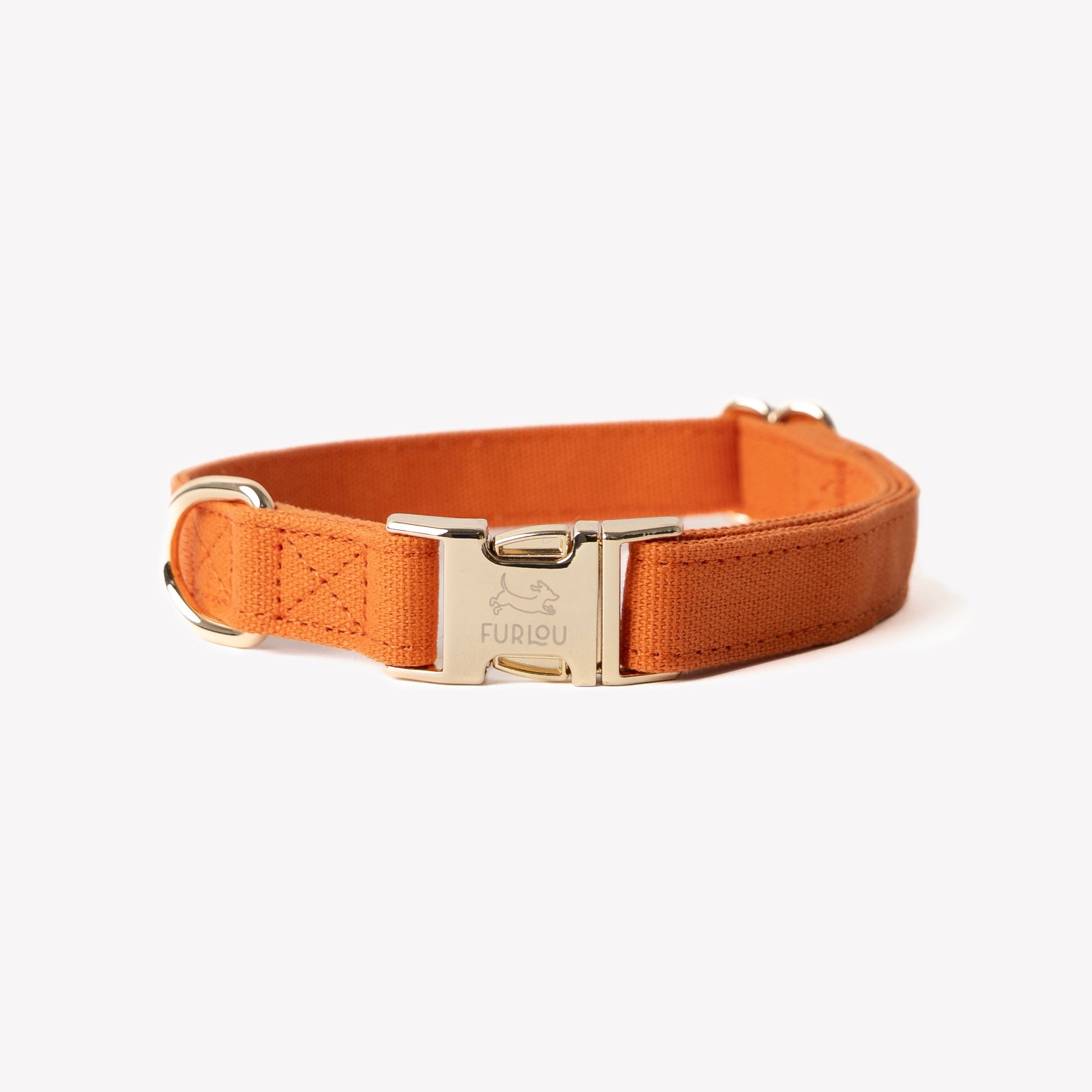 FURLOU Terracotta Canvas Dog Collar - soft cotton with gold hardware