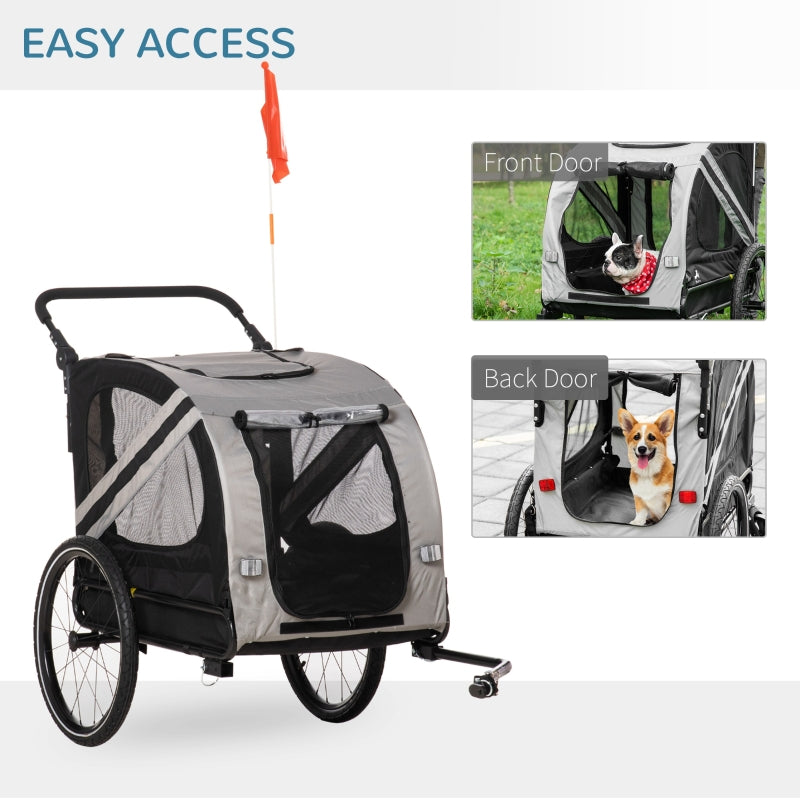 Pet stroller with easy access features on a white background