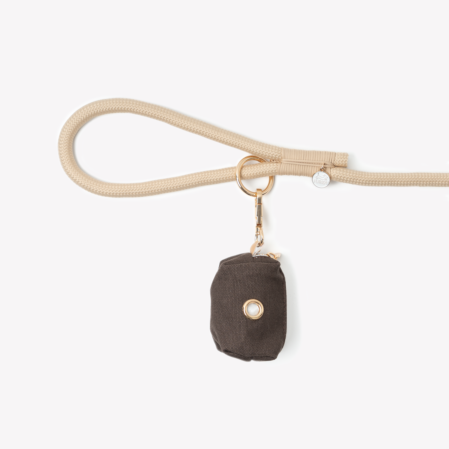 FURLOU Brown Poop Bag Holder - clips straight to your leash