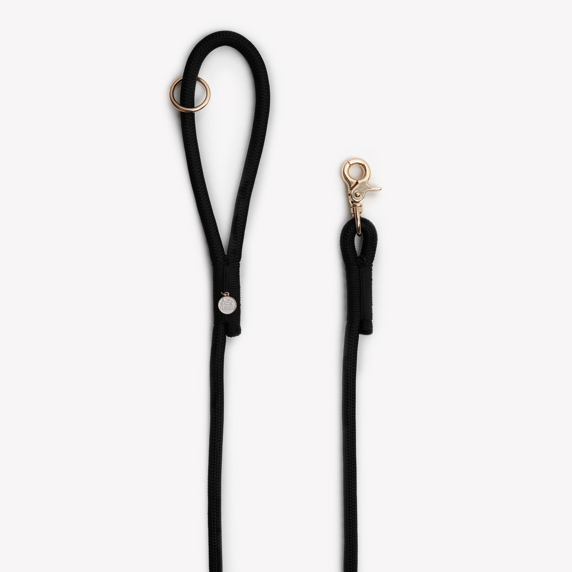 FURLOU Black Braided Rope Leash worn by a dog, view 2