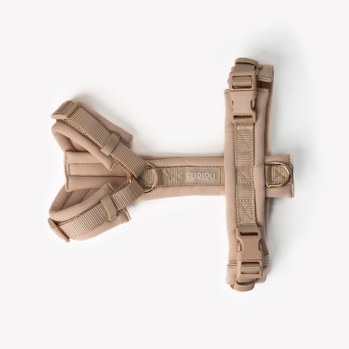 FURLOU Tan Comfort Dog Harness worn by a dog, view 2
