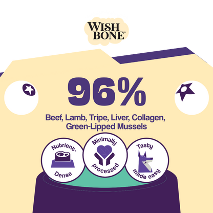 Wish Bone product packaging with text about ingredients and benefits on a beige background