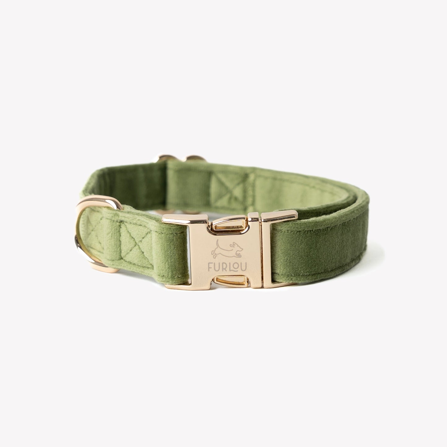 FURLOU Green Velvet Dog Collar - plush velvet with gold hardware