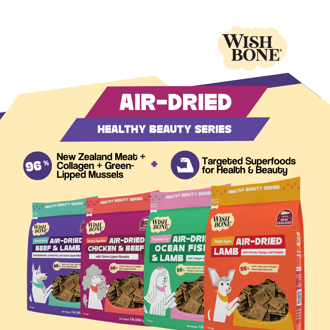 Wish Bone air-dried pet food packages on a white background