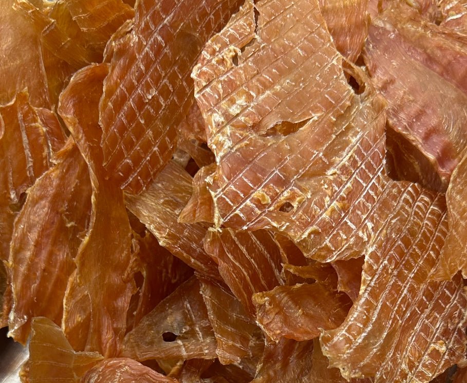 Close-up of dried orange peels with a textured surface