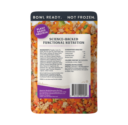 Package of plant-based protein with visible ingredients and nutrition information on a white background