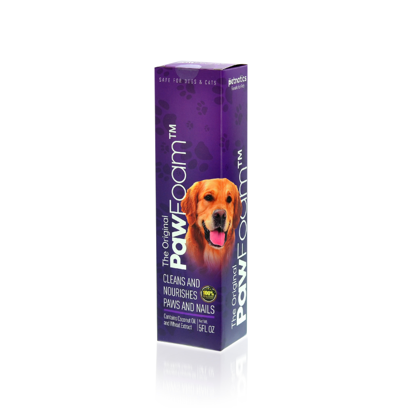 PawEom product packaging with a purple box featuring a dog on a white background