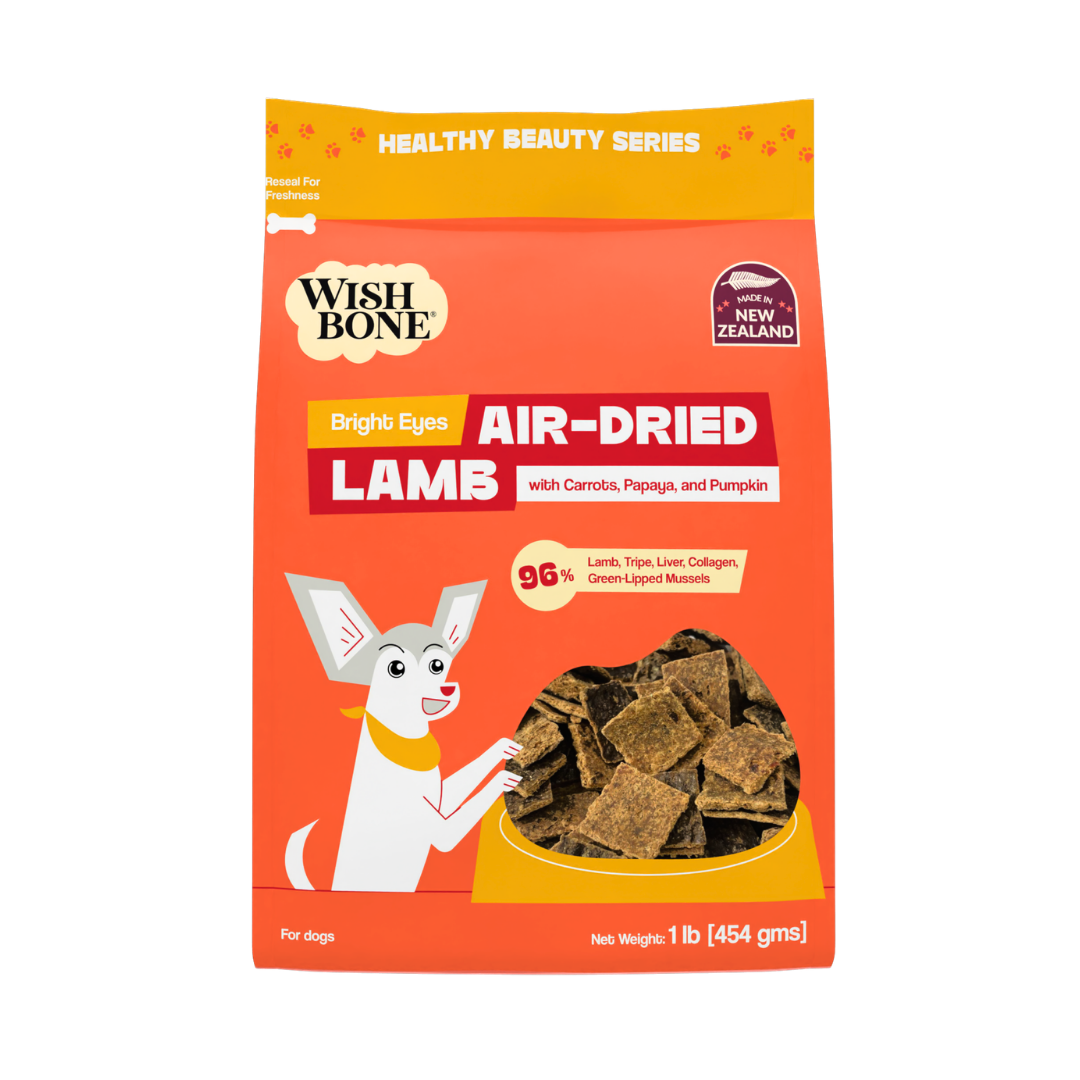 Wish Bone air-dried lamb dog food package on a white background