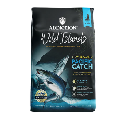 Addiction Wild Islands Pacific Catch cat food package on a white background