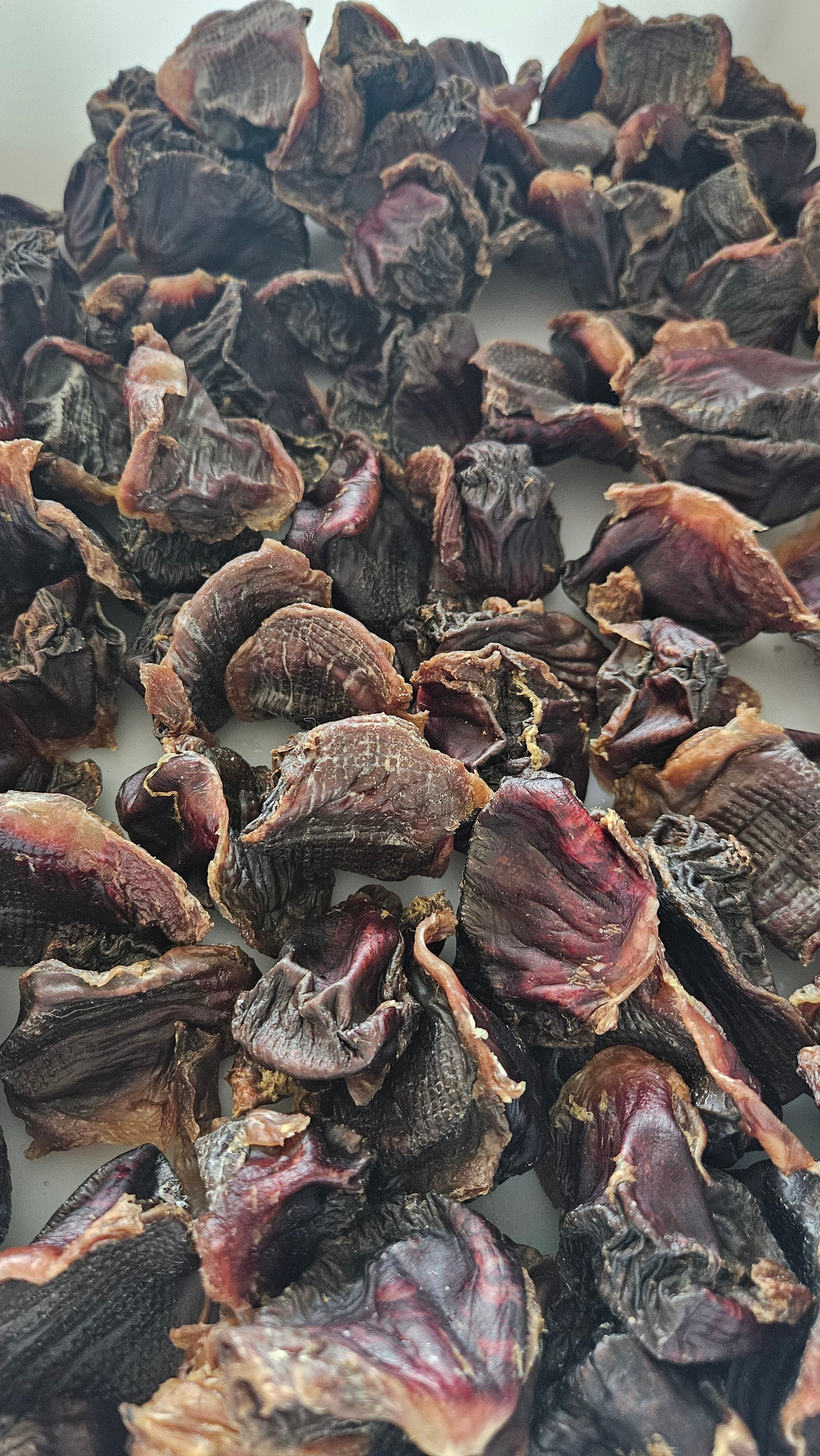 Dried turkey gizzards poured out showing their dense chewy texture