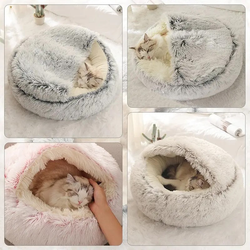 Soft Plush Cat & Dog Bed with Cover – Cozy Pet Nest