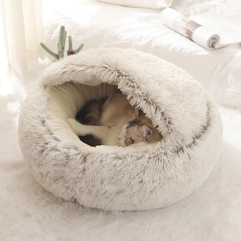 Soft Plush Cat & Dog Bed with Cover – Cozy Pet Nest