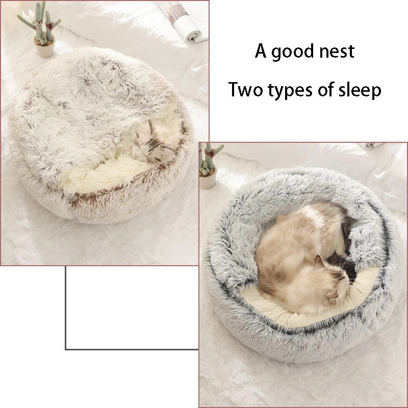 Soft Plush Cat & Dog Bed with Cover – Cozy Pet Nest