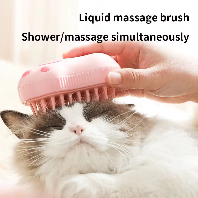 Electric Cat Grooming Brush with Spray – 3-in-1 Pet Hair Removal Comb