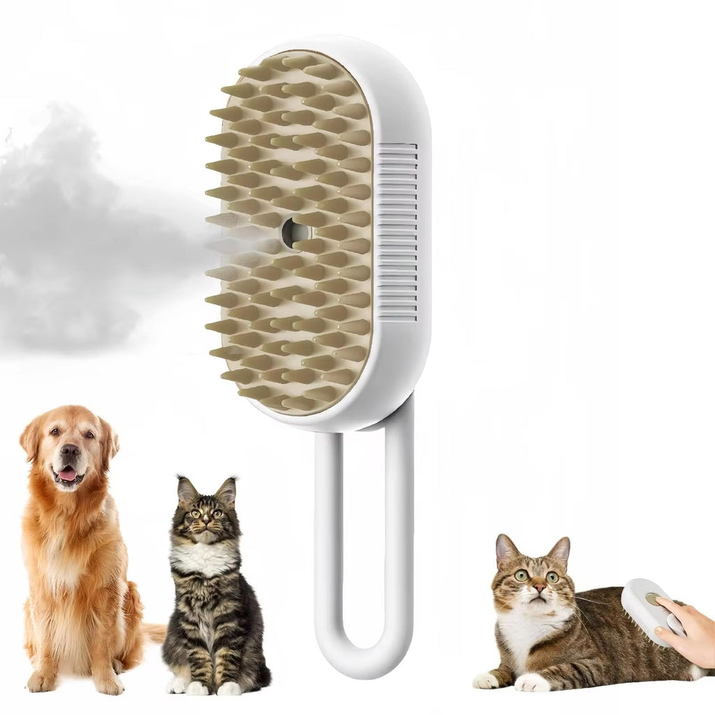 Pet grooming brush with a dog and cats on a white background