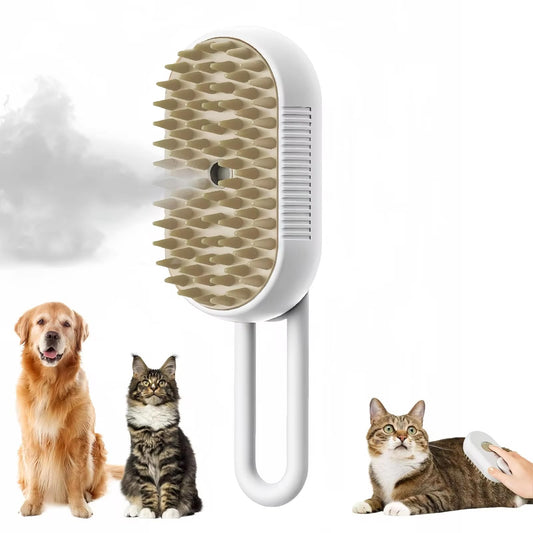 Electric Cat Grooming Brush with Spray – 3-in-1 Pet Hair Removal Comb