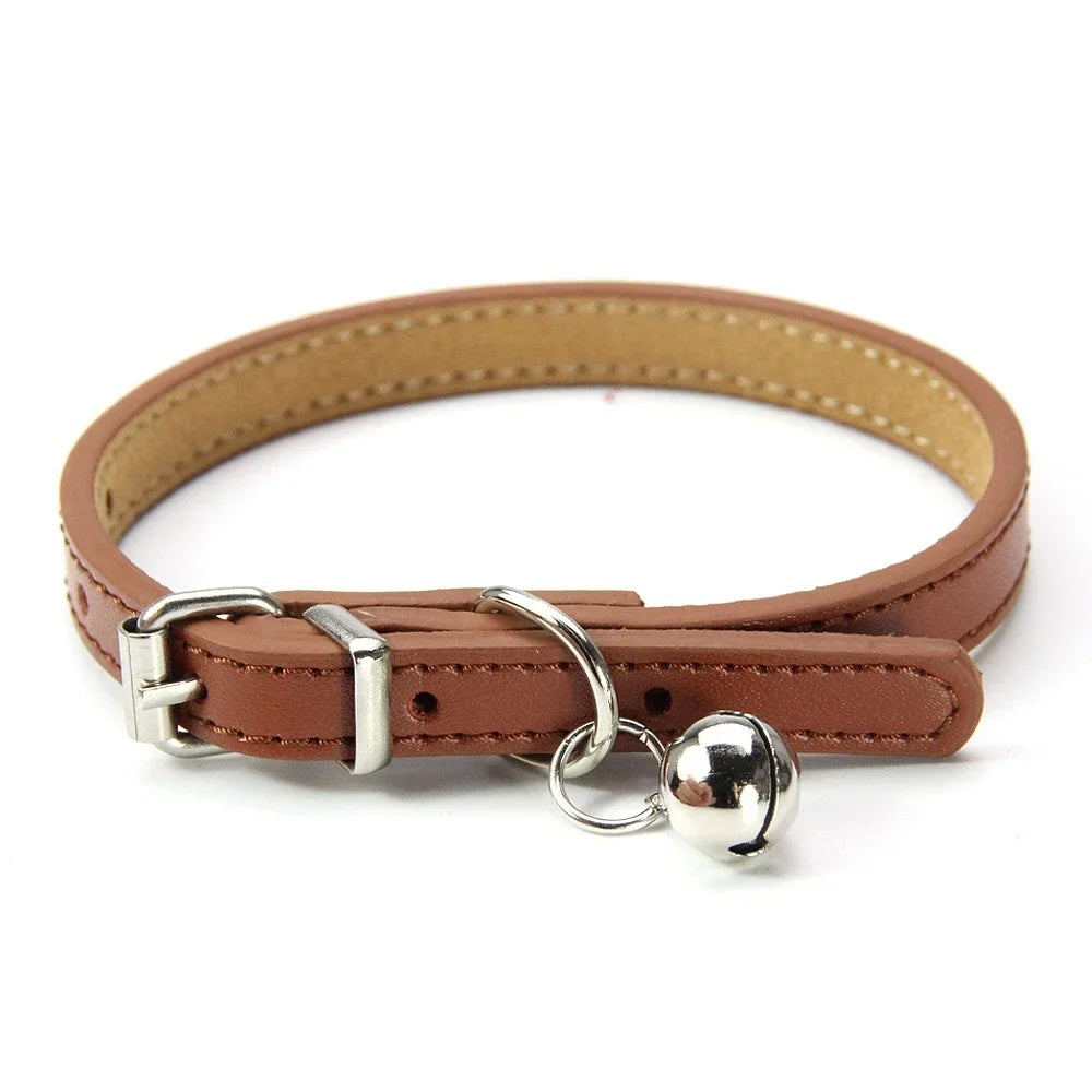 Soft Leather Cat Collar with Bell – Adjustable Kitten Accessory
