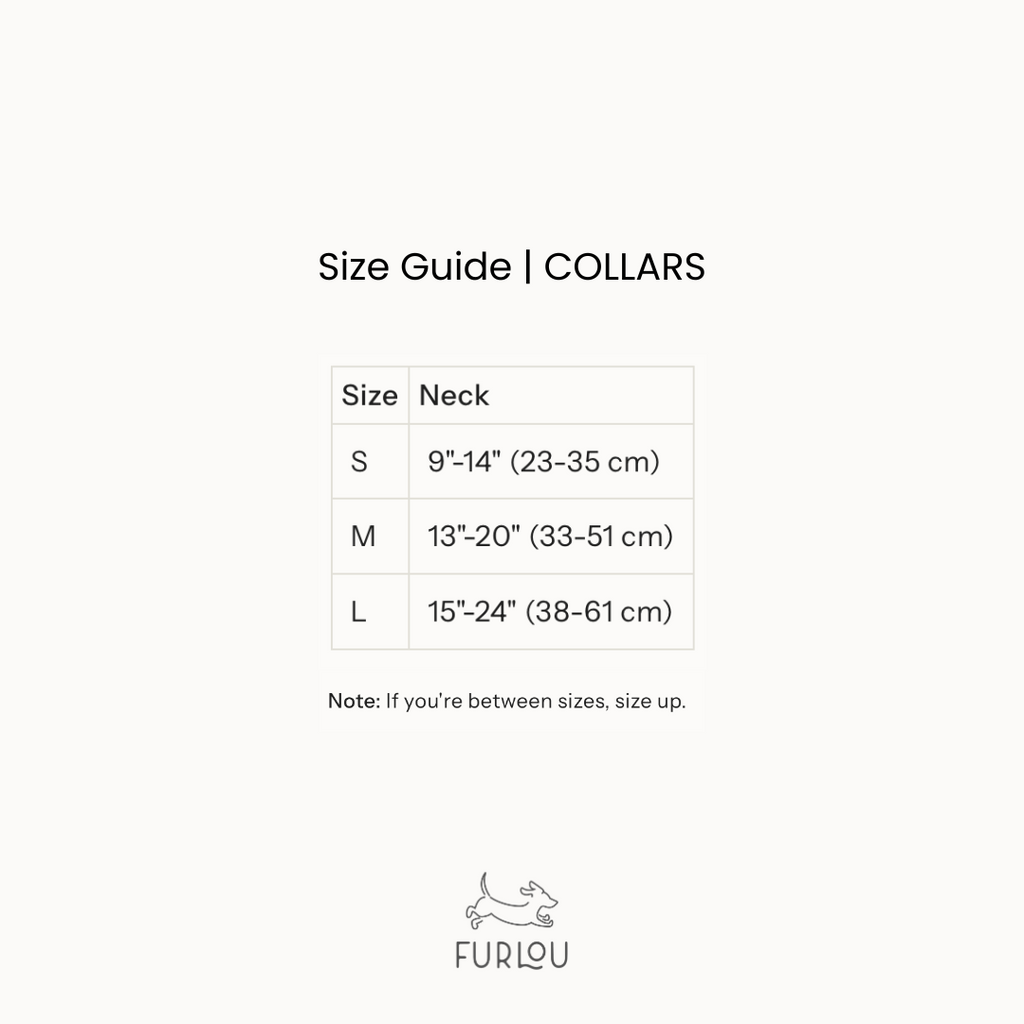 Collar size guide with measurements and Furlou logo