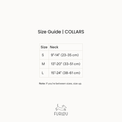 FURLOU Green Velvet Dog Collar size chart - measurements for velvet dog collar sizing