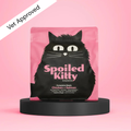 Cat food package labeled 'Spoiled Kitty' on a pink background