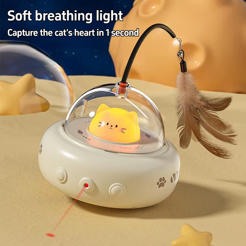 UFO Smart Teaser Electric Cat Toy with Bell & Replaceable Feather