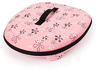 Pink cake turntable with floral patterns on a white background