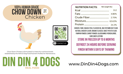 Din Din 4 Dogs portioned meal pack photographed against a plain background