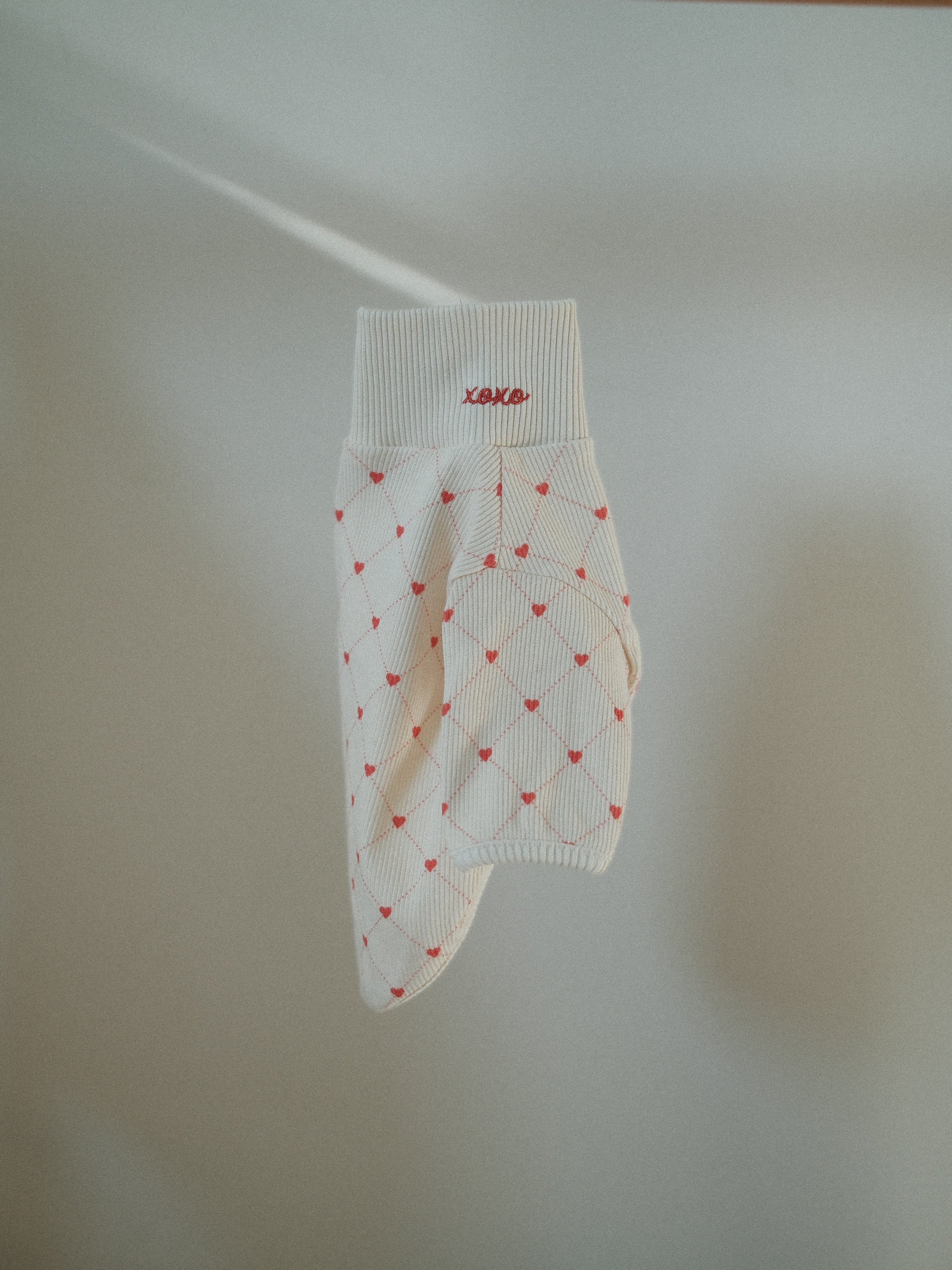 White dog clothe with red heart pattern
