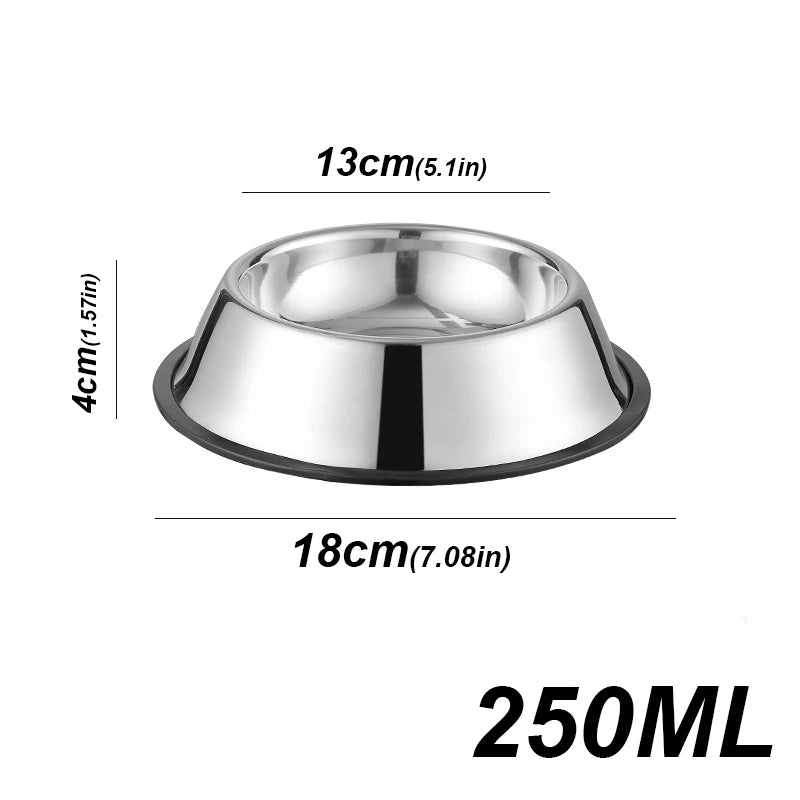 Stainless steel bowl with dimensions and capacity label on a white background