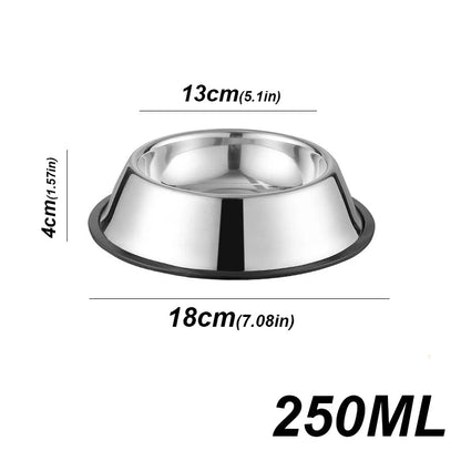 Stainless steel bowl with dimensions and capacity label on a white background