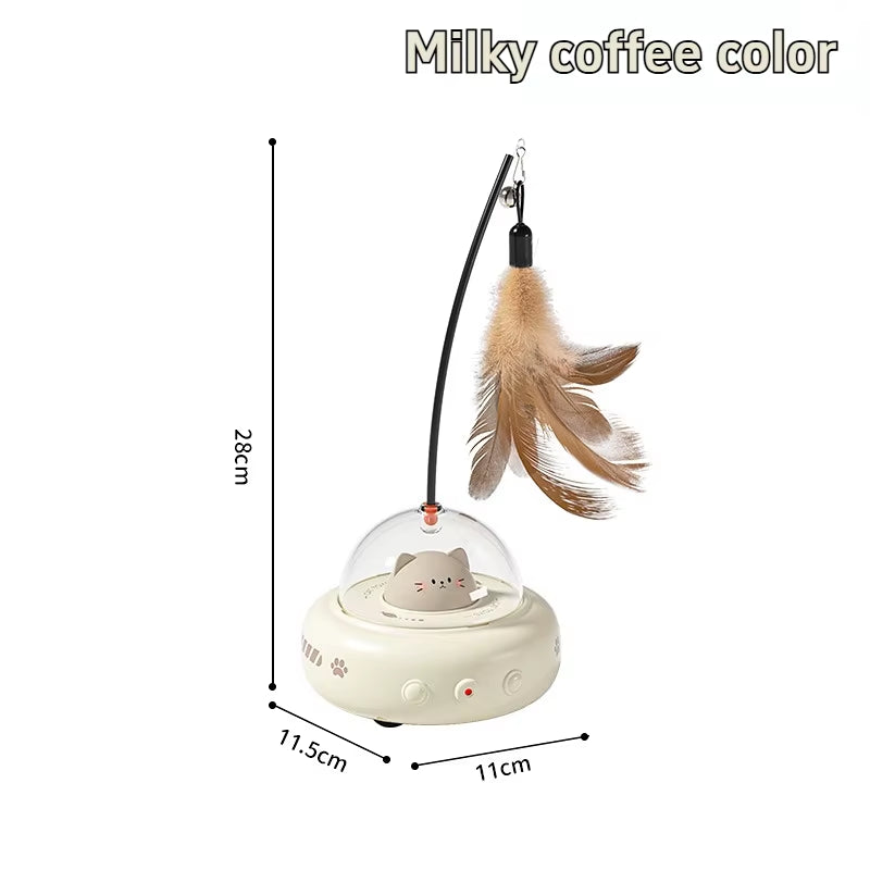 UFO Smart Teaser Electric Cat Toy with Bell & Replaceable Feather