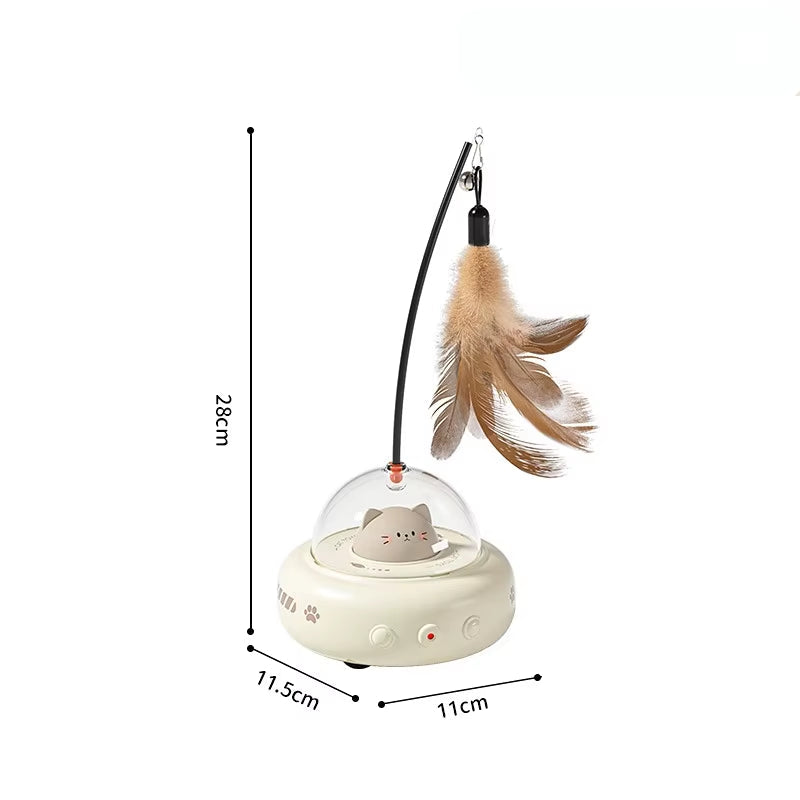 UFO Smart Teaser Electric Cat Toy with Bell & Replaceable Feather