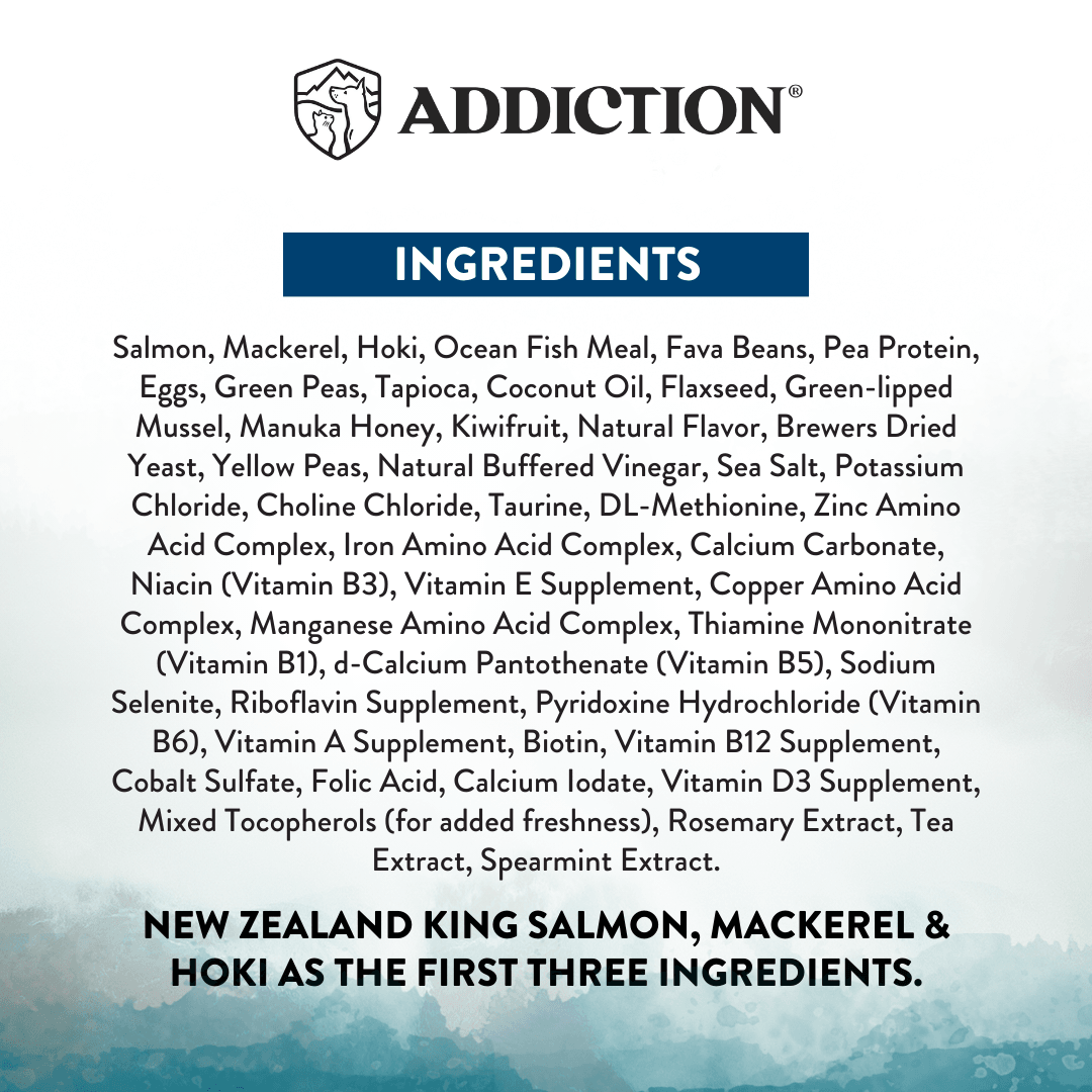 Ingredients list for a product with 'Addiction' branding on a white background.