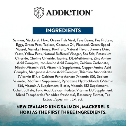 Ingredients list for a product with 'Addiction' branding on a white background.