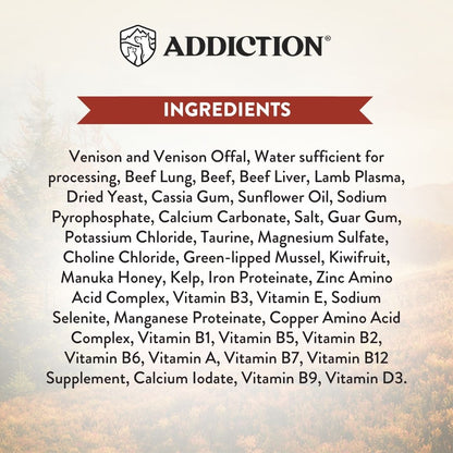 List of ingredients for a product labeled 'ADDICTION' on a textured beige background.