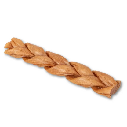 Braided collagen chew shown from above with the rope pattern clearly visible