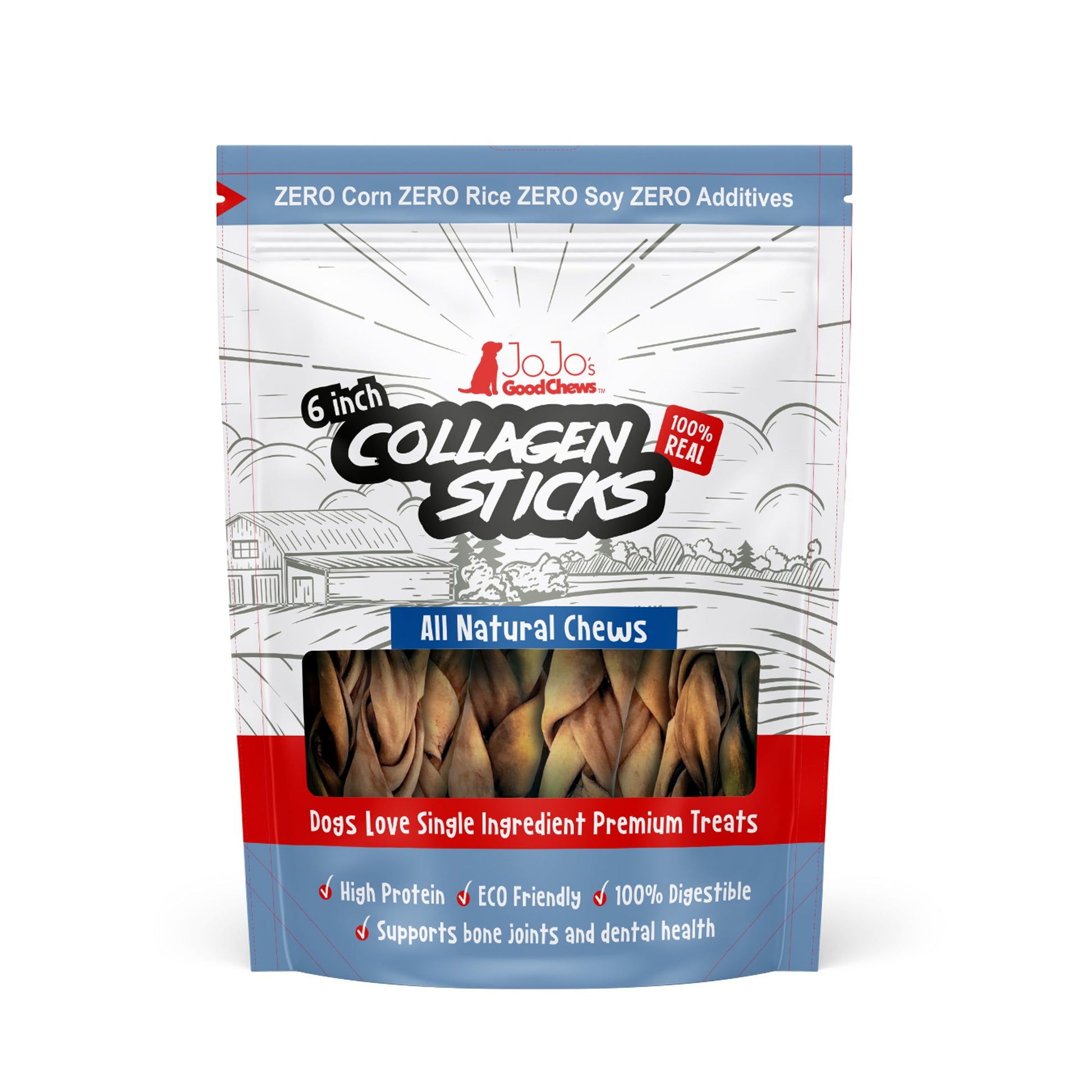 Braided collagen sticks for dogs, 4 pack of 6 inch single ingredient beef dermis chews