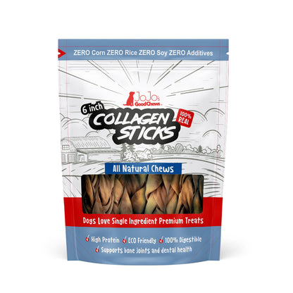 Braided collagen sticks for dogs, 4 pack of 6 inch single ingredient beef dermis chews